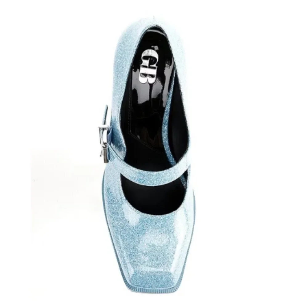 NEW GB Gianni Bini 2-Night Glitter Mary Jane Platform Pumps in Blue